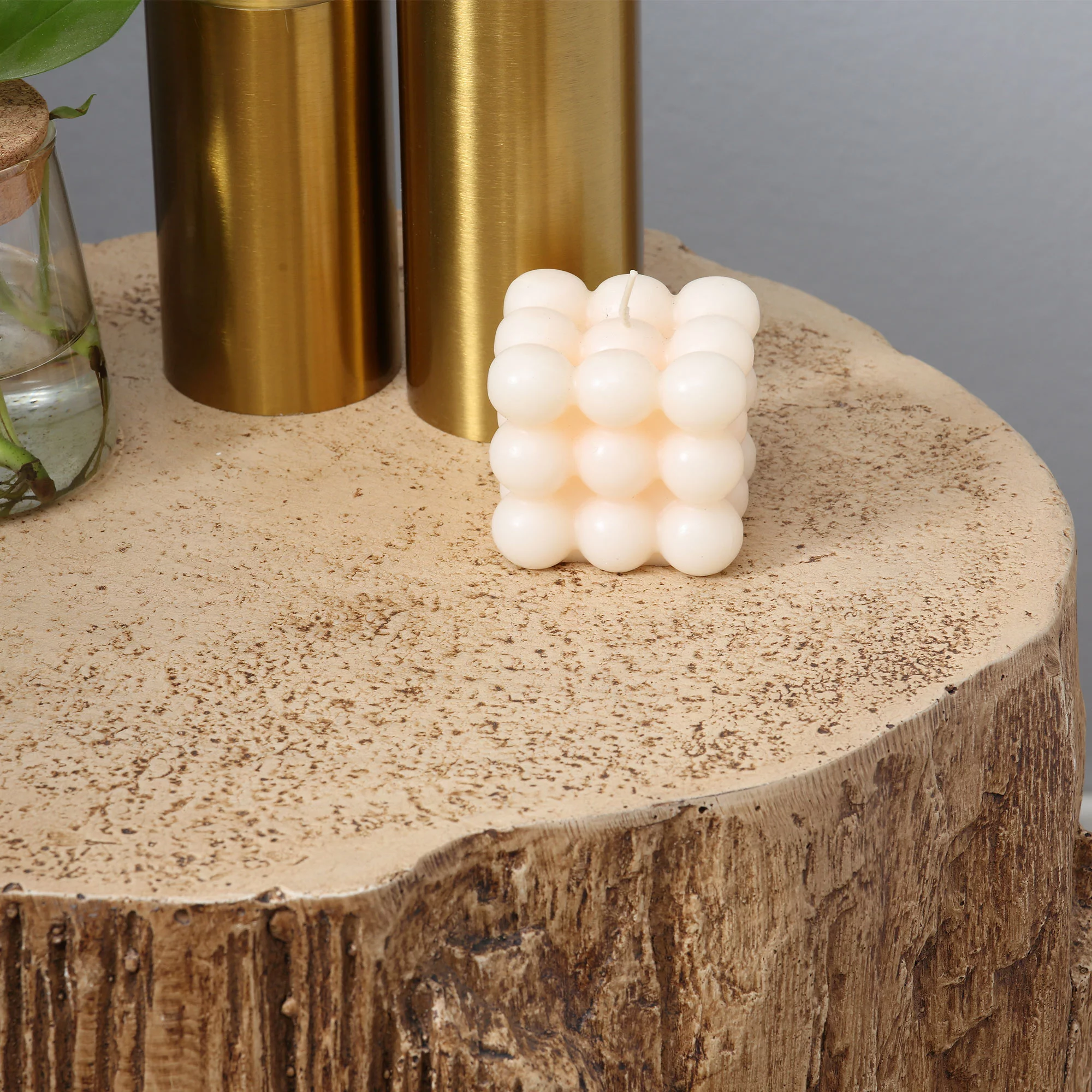 HOMCOM Side Table, Tree Stump Shape Concrete End Table, Set of 2, Natural