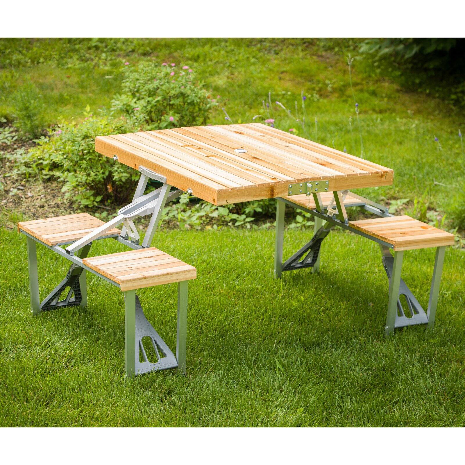 Leisure Season Wood Portable Folding Patio Picnic Table in Medium Brown