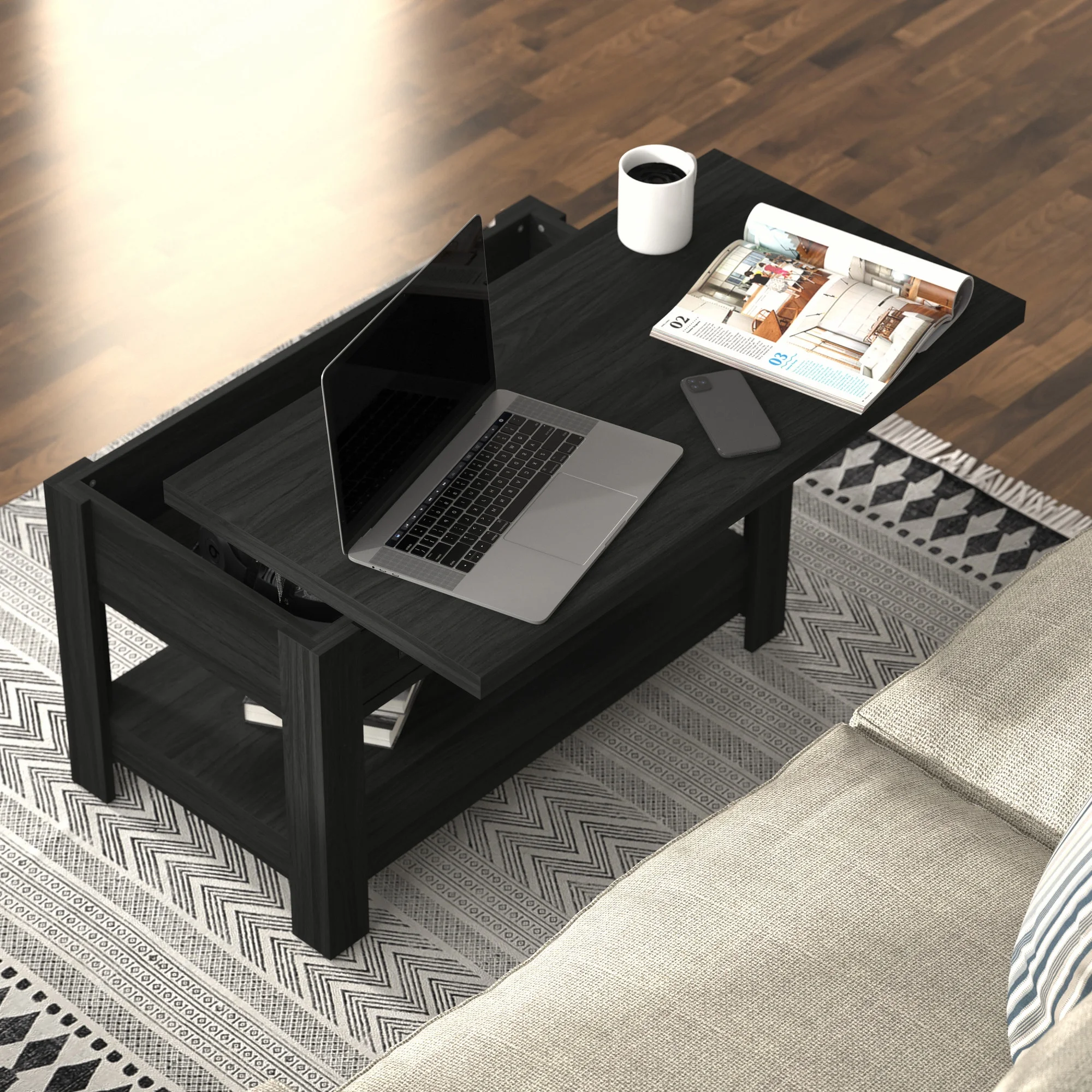 Hillsdale Coover Wood Rectangle Lift Top Coffee Table, Black
