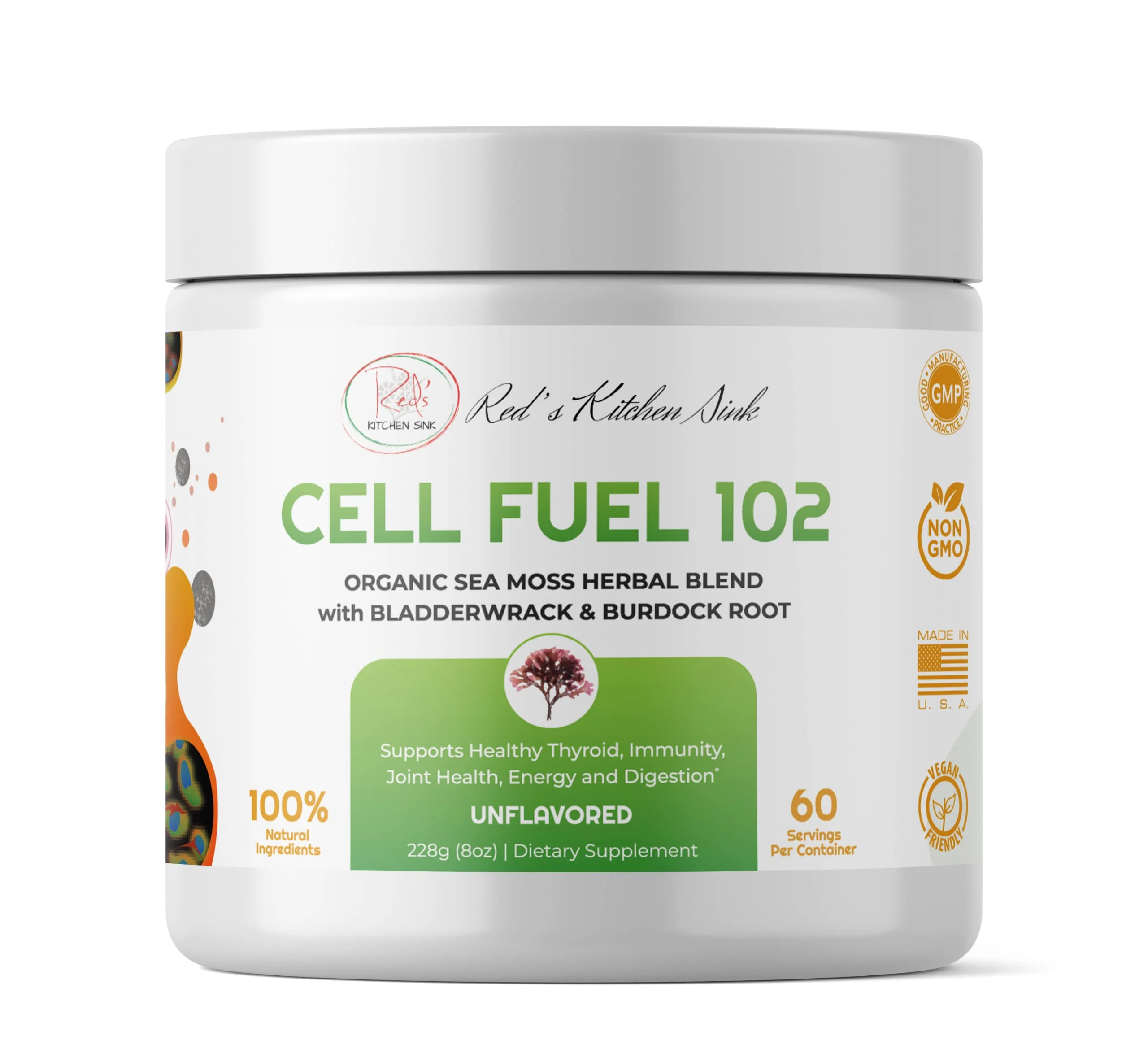 Cell Fuel 102: Organic Sea Moss / Irish Moss, Bladderwrack & Burdock Root Powder Herbal Blend - Dr. Sebi Inspired, Organic, 100% Natural, Thyroid & Immunity Support - (8oz)
