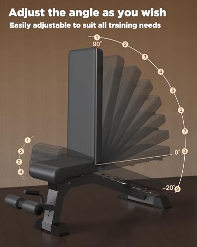 Foldable Weight Bench - Adjustable Bench for Full Body Workout, Fully Upright Backrest Design, Multi-Purpose Incline Decline Bench - 2025 Version Black
