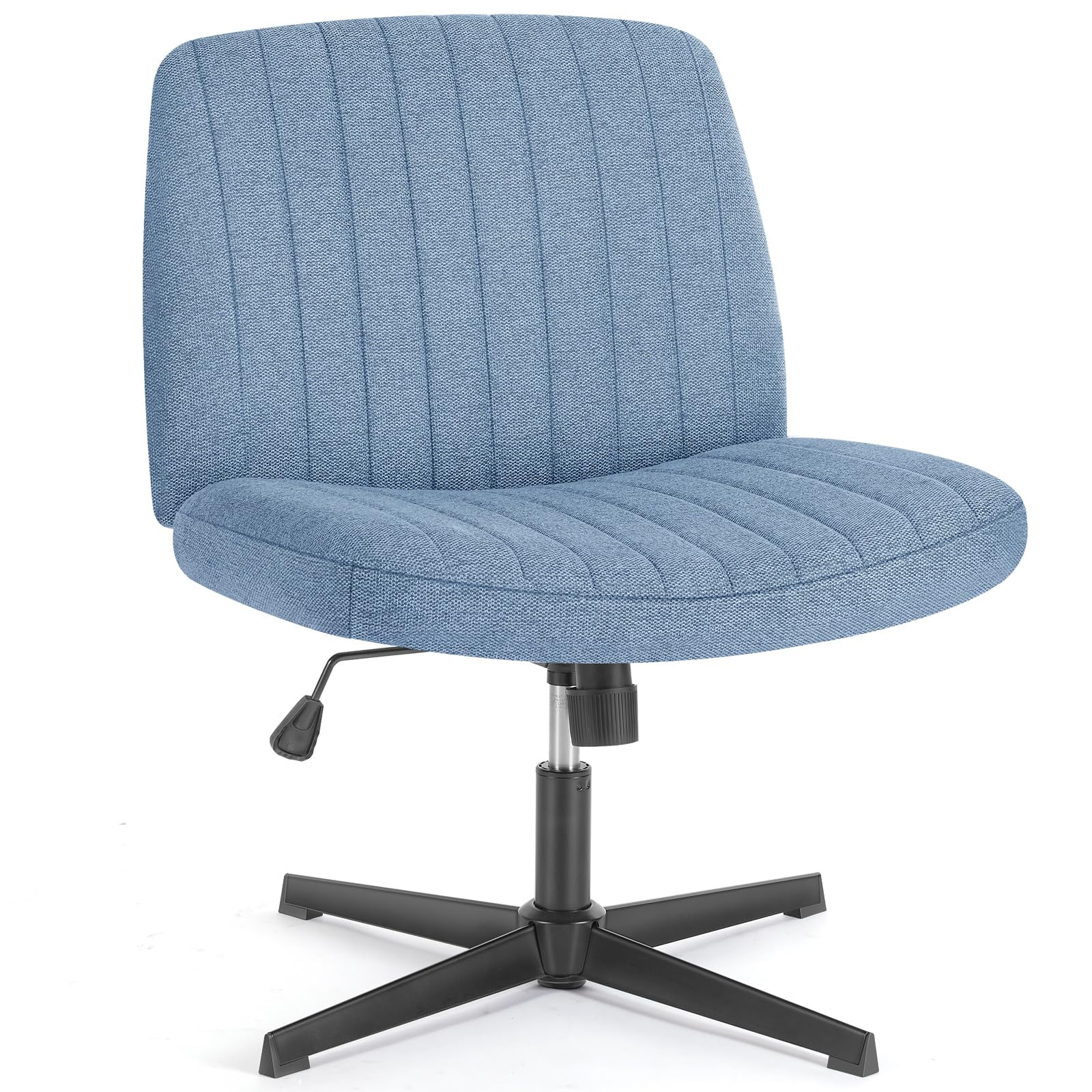 Criss Cross Chair with No Wheels, Swivel Cross Legged Chair for Living Room, Modern Leather Vanity Chair, Height Adjustable Wide Armless Chair for Small Spaces, Mid Back Accent Chair (Brown)