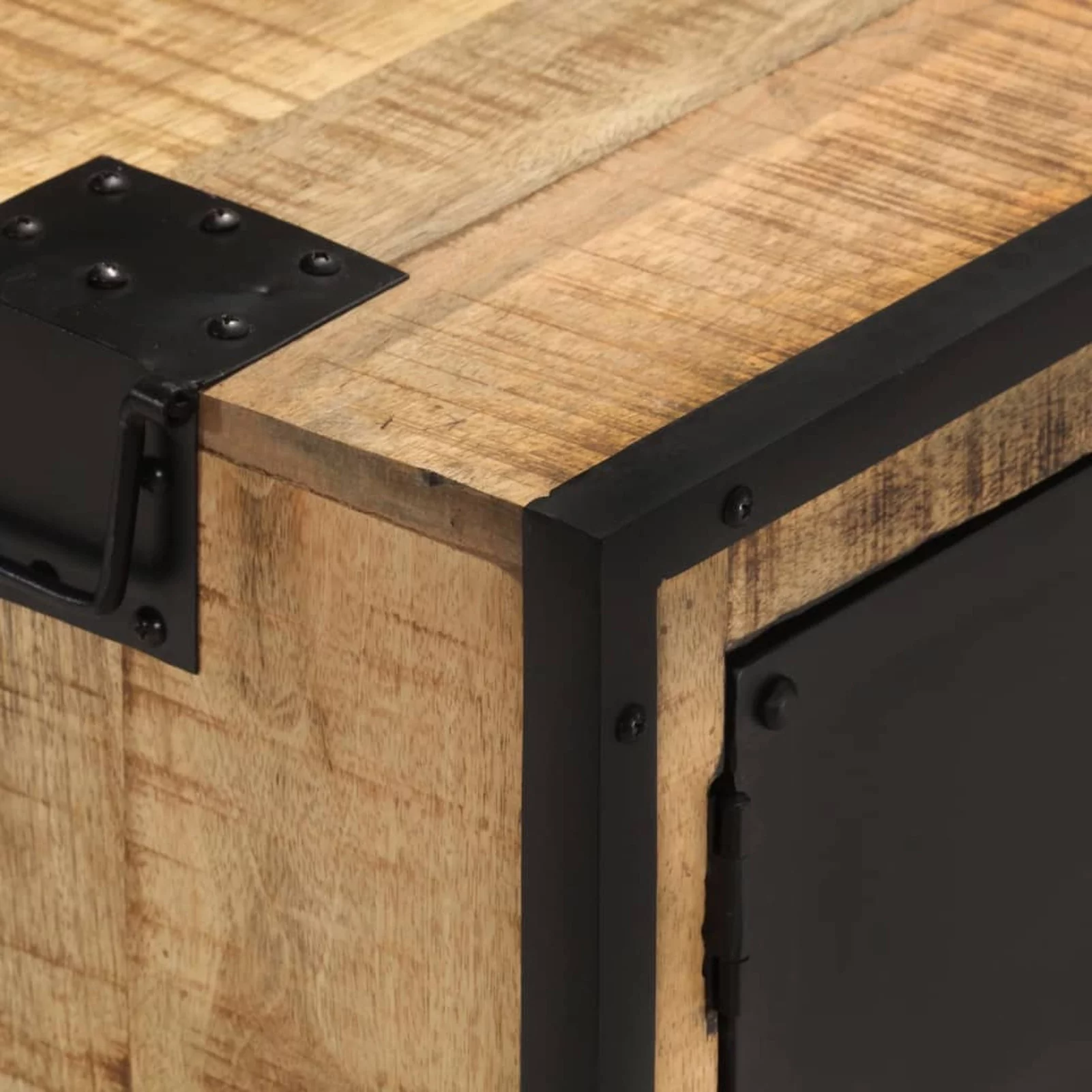 Anself TV Stand with 2 Side Cabinets and Storage Drawer Rough Mango Wood Television Cabinet Iron Legs for Living Room Home Furniture 43.3 x 12.2 x 18.1 Inches (W x D x H)