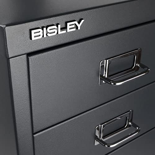 Bisley 10-Drawer Steel MultiDrawer Cabinet - Black, Chrome Pull Handles with Label Holders, Powder-Coated Steel, Removable Drawers, Fits Under Most Desks, Labels Included