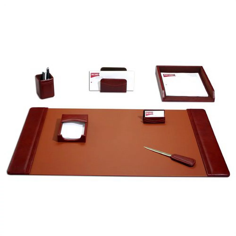 Black Leather 7-Piece Desk Set