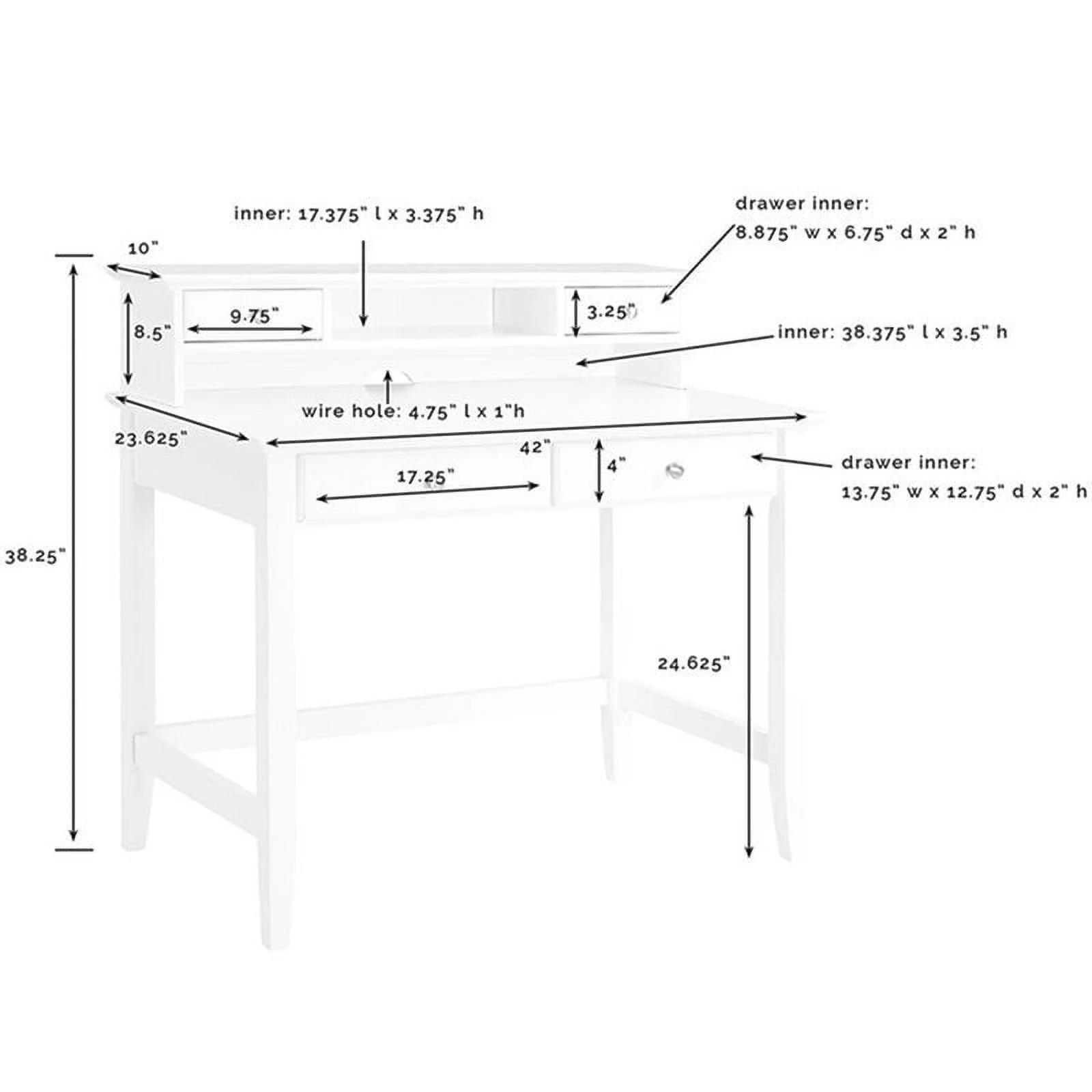 Pemberly Row Writing Desk with Hutch in White