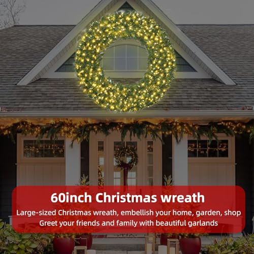 48in Large Christmas Outdoor Wreath - HOYECHI Lighted Wreaths Holiday Decor, Outdoor Wreath with 210 Colorful LEDs,714 PVC Tips, Metal Hook, 9 Functions, Timer, Power Plug-in, Remote Controls