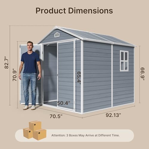 Gizoon 6x4 FT Outdoor Storage Shed with Floor, Resin Garden Tool Shed with Lockable Doors, Window, Vents, Reinforced Steel Frame, Waterproof Plastic Storage Sheds for Backyard, Patio, Lawn