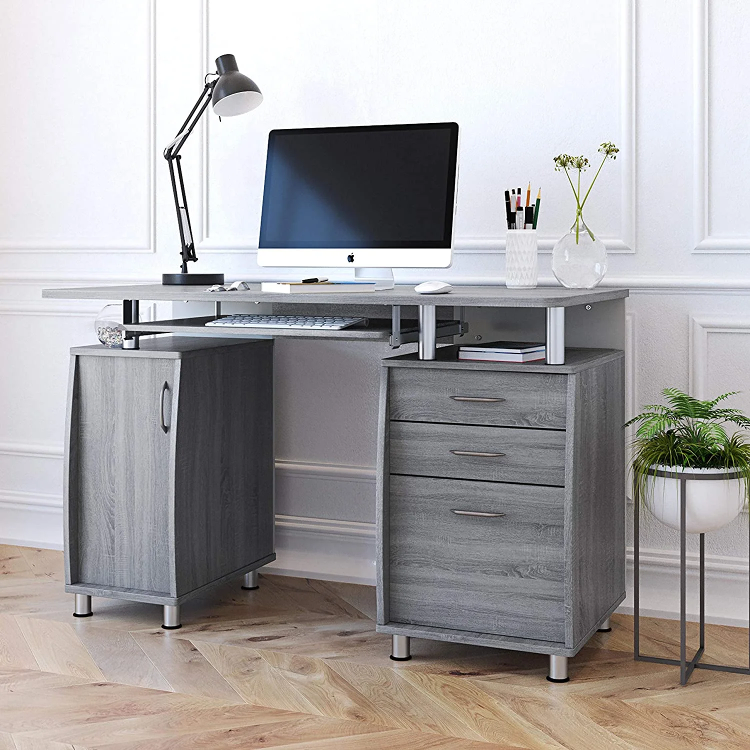 Small Computer Desk In Gray