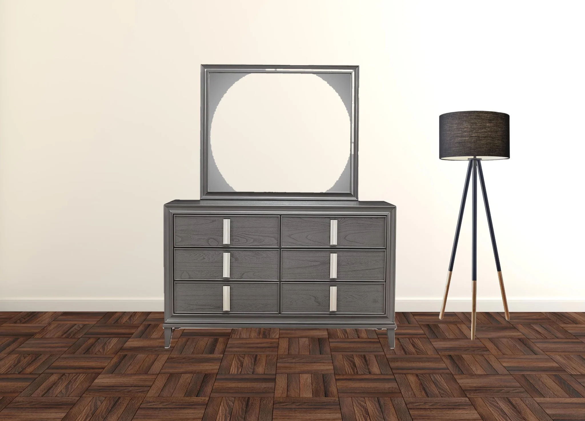 HomeRoots 524137 62 in. Dark Grey Solid Wood Six Drawer Double Dresser