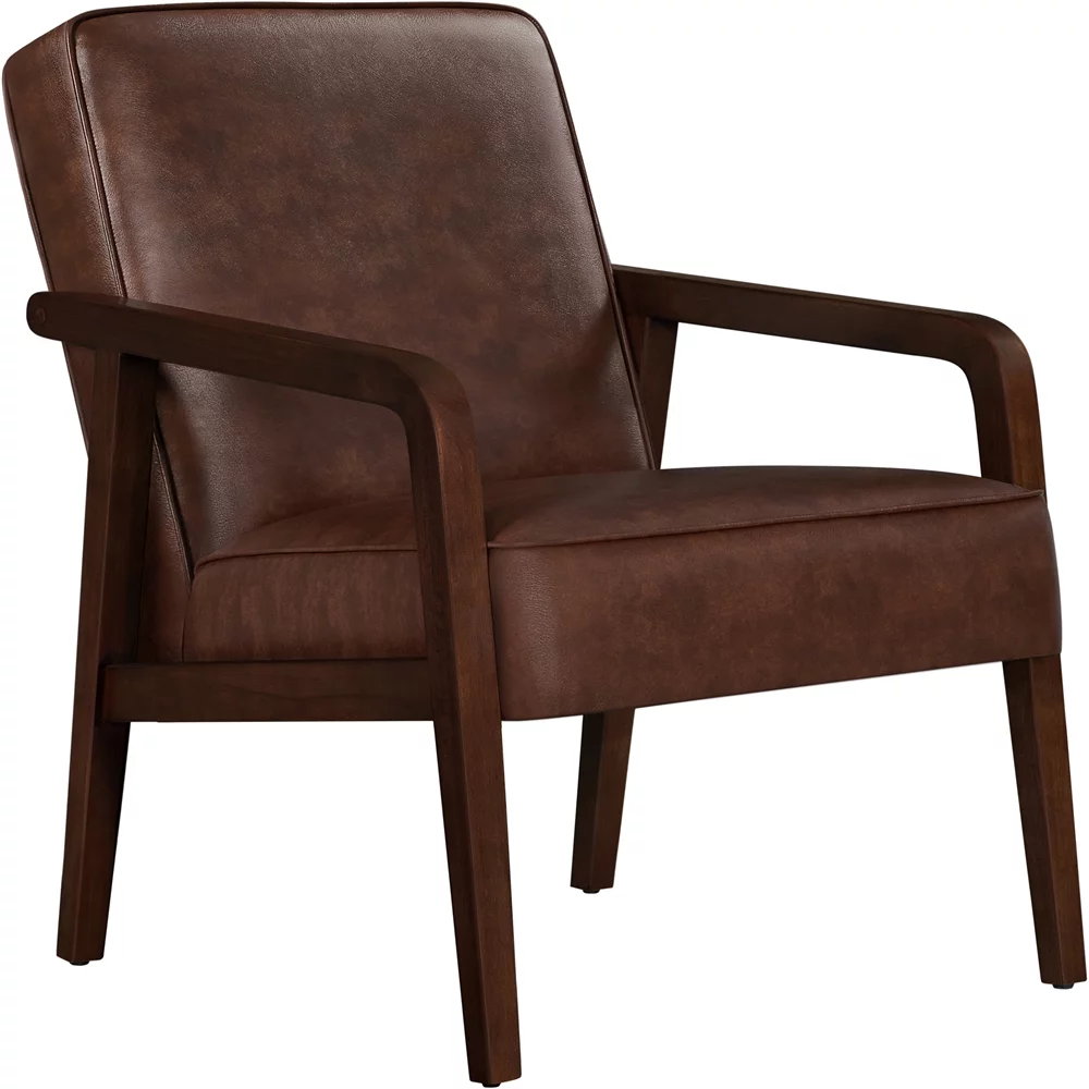 Topeakmart Modern Upholstered Faux Leather Accent Armchair with Solid Wood Frame, Dark Brown