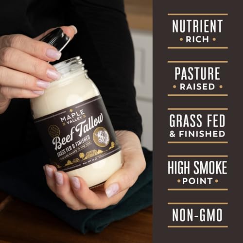 Beef Tallow for Cooking | Pasture Raised Grass Fed Beef Tallow | Paleo & Keto Friendly, 100% Grass Fed & Finished Beef Fat | The Maple Valley, 14 oz