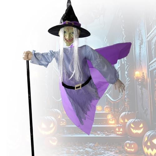 6.2Ft Outdoor Halloween Decorations, Animated Hovering Witch Animatronics Prop with Sound & Touch Activated Sensor - Spooky Scary Decor for Home Outside Garden Yard Lawn