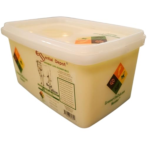Beef Tallow - 7 lbs - Grass Fed - Non-GMO - Food Grade - Free from Lactose-Gluten-Glutamate-BSE - microwavable PP container, lock tab, resealable lid, removeable re-attachable handle
