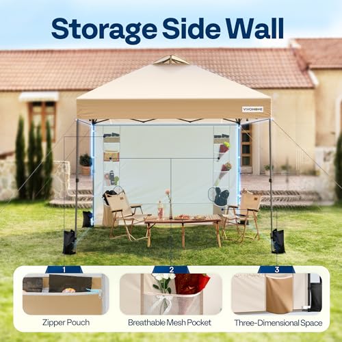 VIVOHOME 10x10ft Pop Up Canopy Tent One Push Setup Outdoor Portable Shelter Tent Heavy Duty with Wheel Carry Bag and 4 Sandbags, White