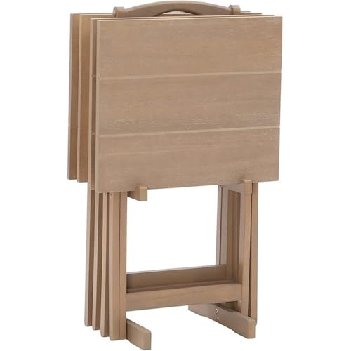 5 Piece Set Faux Marble TV Tray Table Stand in Brown, 4 Tray Tables & 1 Stand