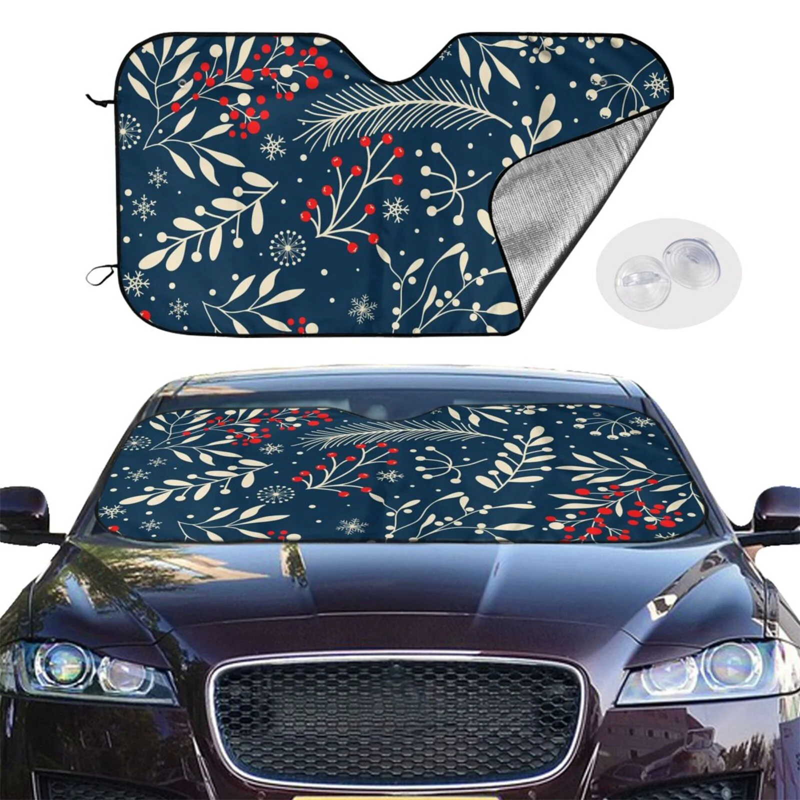 Balery Merry Christmas Windshield Sun Shade, Car Front Window Sunshade Cover ,Automotive Interior Portected Blocks Uv Rays For Car Pickup Truck Suv Accessories- Small