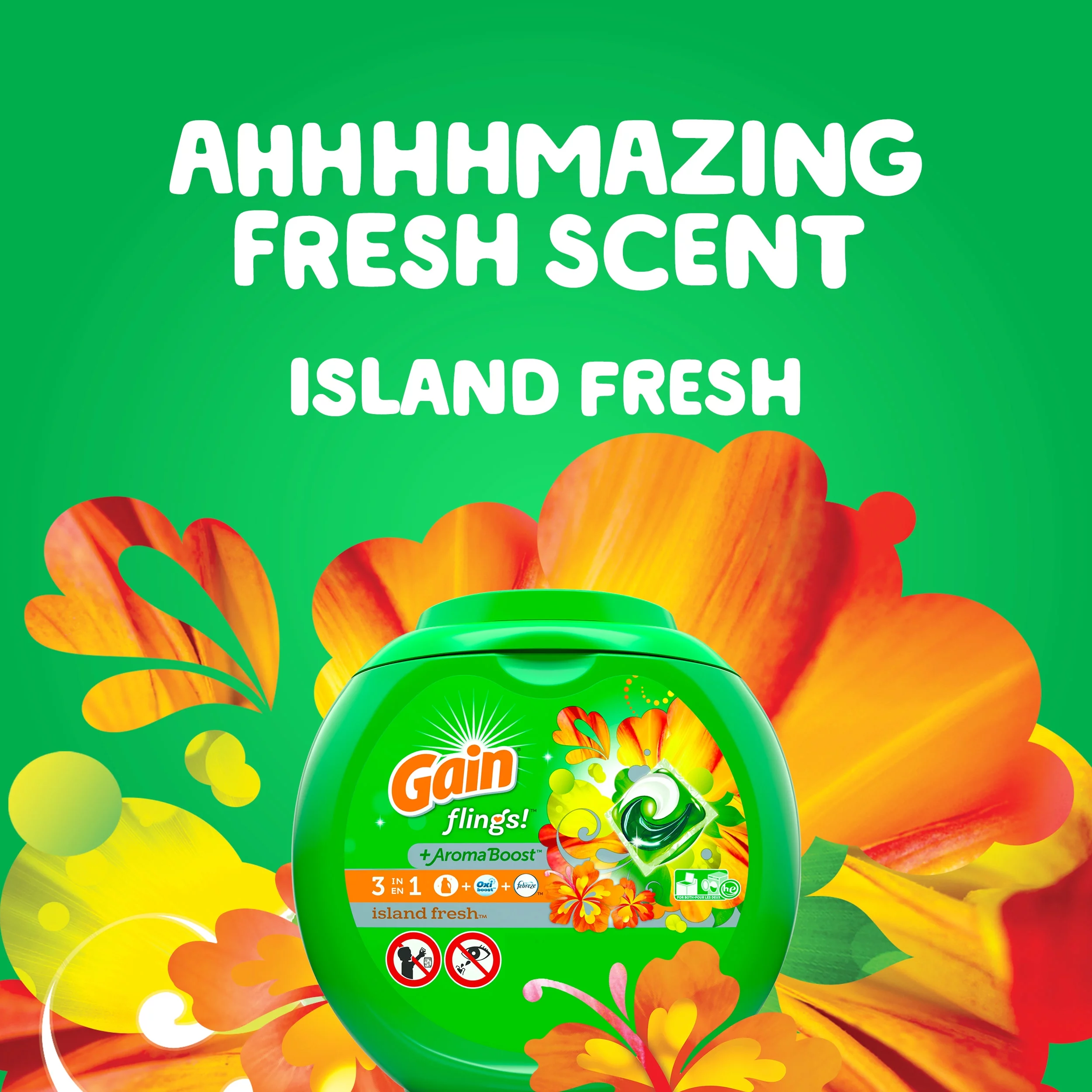 Gain Flings Island Fresh, 42 Ct Laundry Detergent Pacs