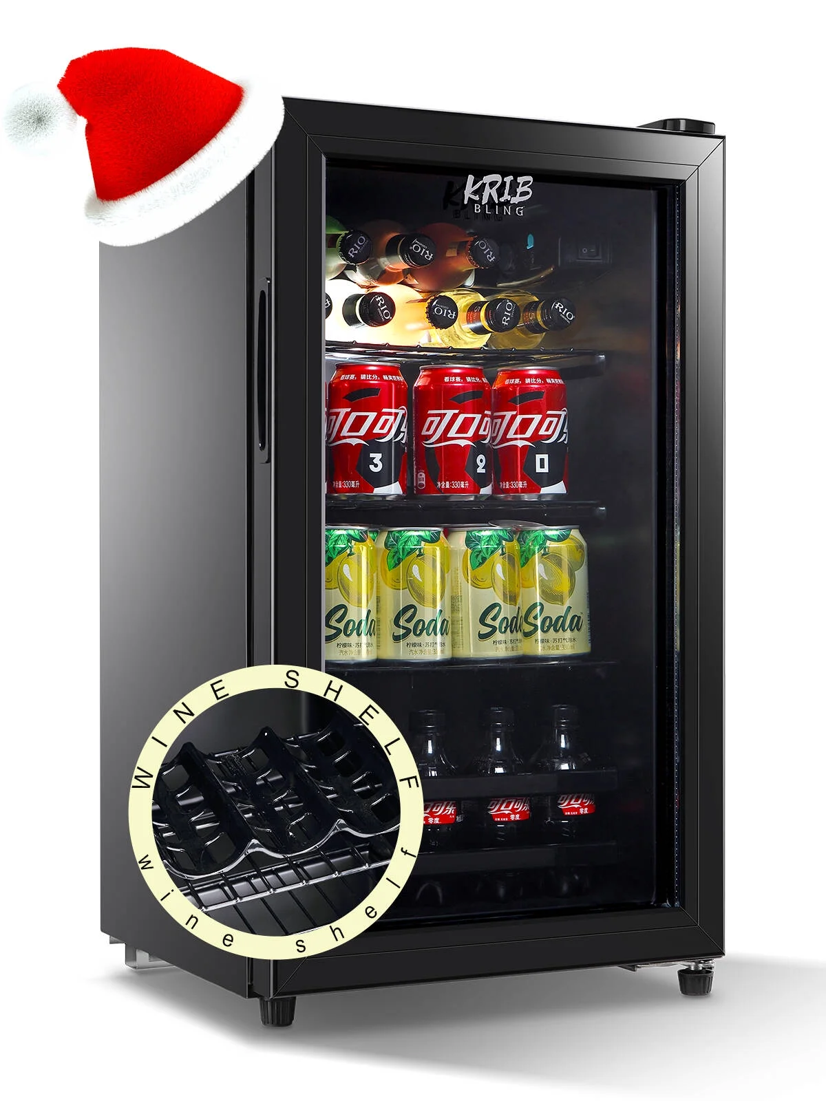 Krib B Mini Refrigerator with Wire Adjustable Shelving, Beverage Refrigerator and Cooler for 120 Cans, Mini fridge for Soda, Water, Beer, Wine for Dorm, Office, Bar, Black