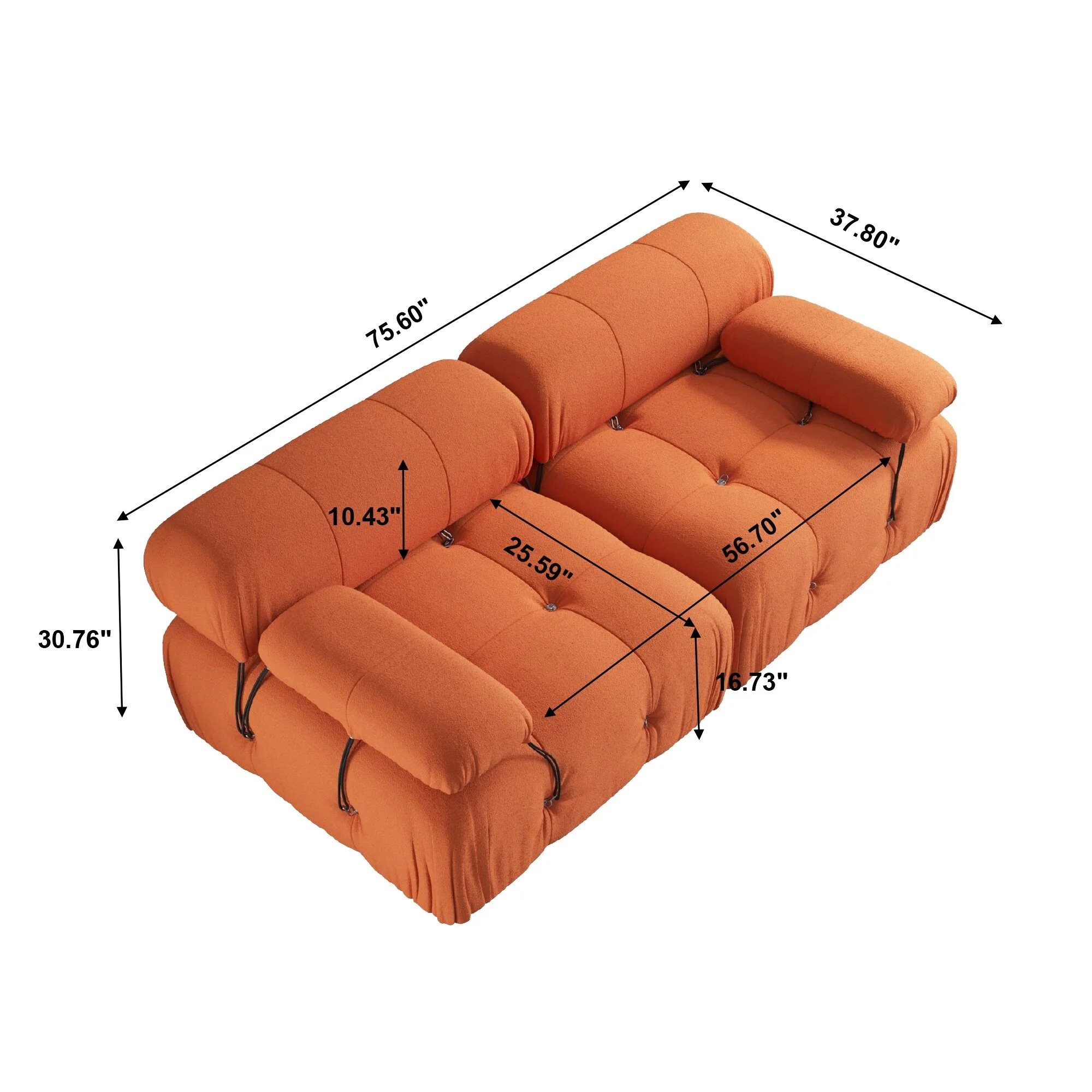 Magic Home Modern Loveseat Couch Teddy Sectional Sofa Orange