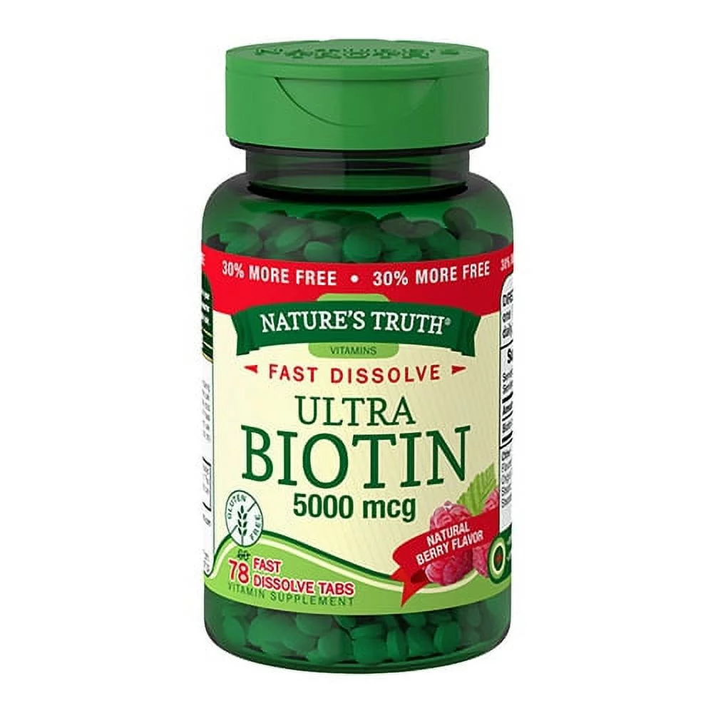 Natures Truth Ultra Biotin 5000mcg Fast Dissolve Tablets Berry Flavor, 78 Ea, 3 Pack
