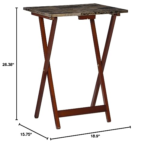 Linon Nikki Brown Faux Marble Tray Table Set