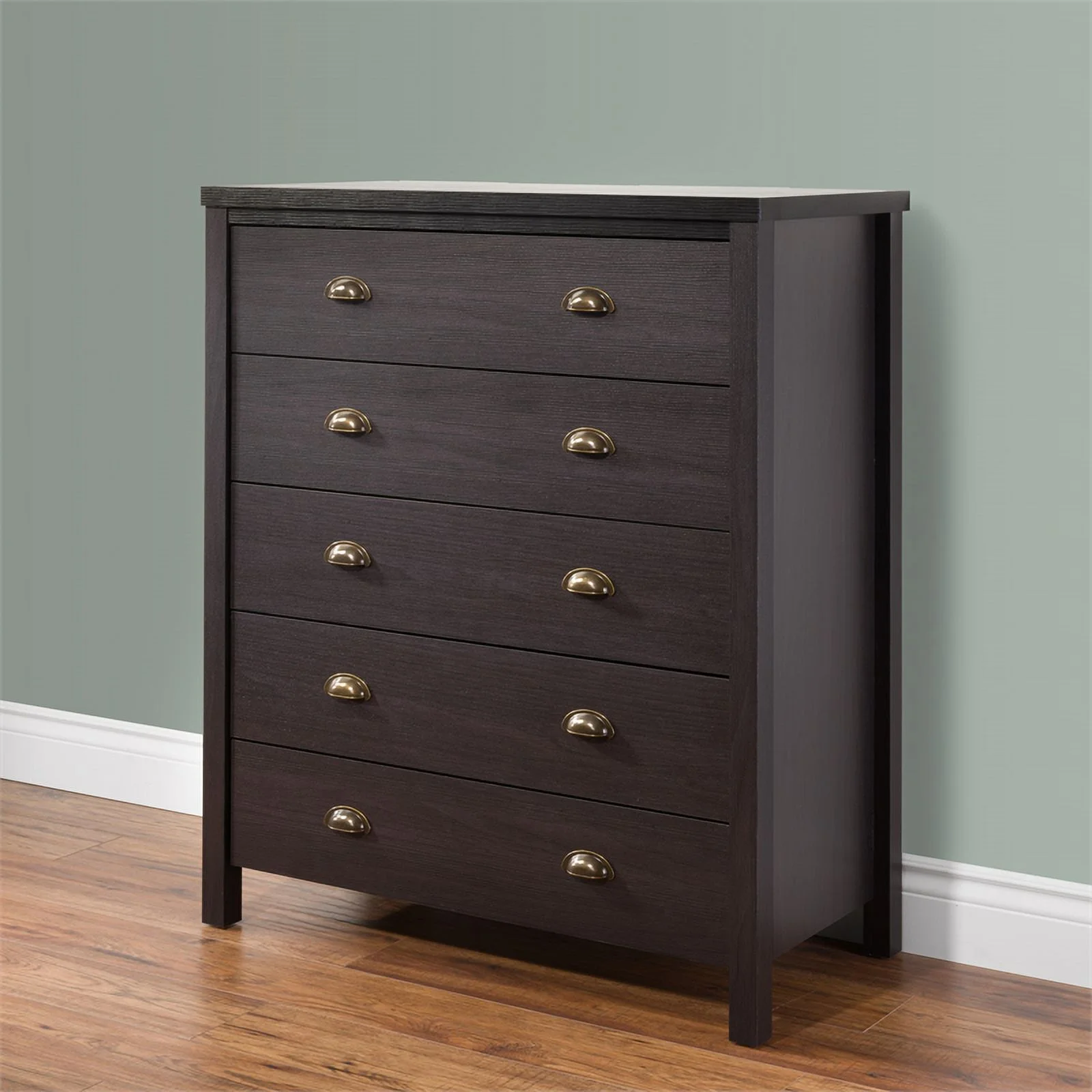 Boston Black Engineered Wood Grain Finish 5 Drawer Tall Dresser