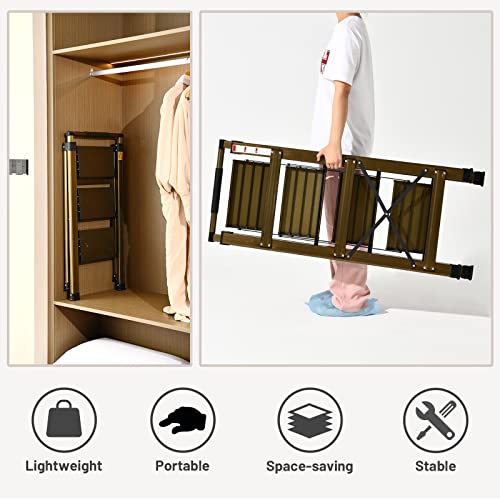 XinSunho 5 Step Ladder, Retractable Handgrip Folding Step Stool with Anti-Slip Wide Pedal, Aluminum Stool Ladders 5 Steps, 330lbs Safety Household Ladder