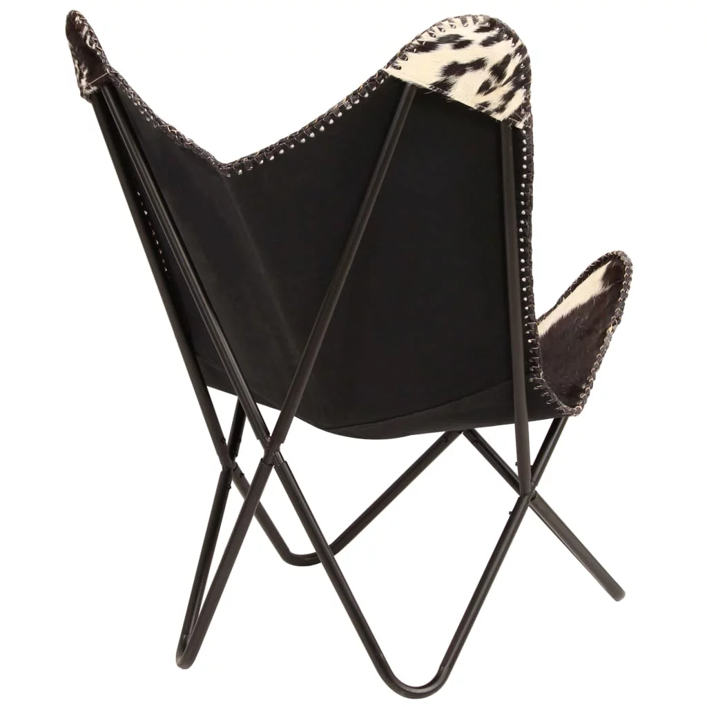 Anself Butterfly Chair Black and White Genuine Goat Leather