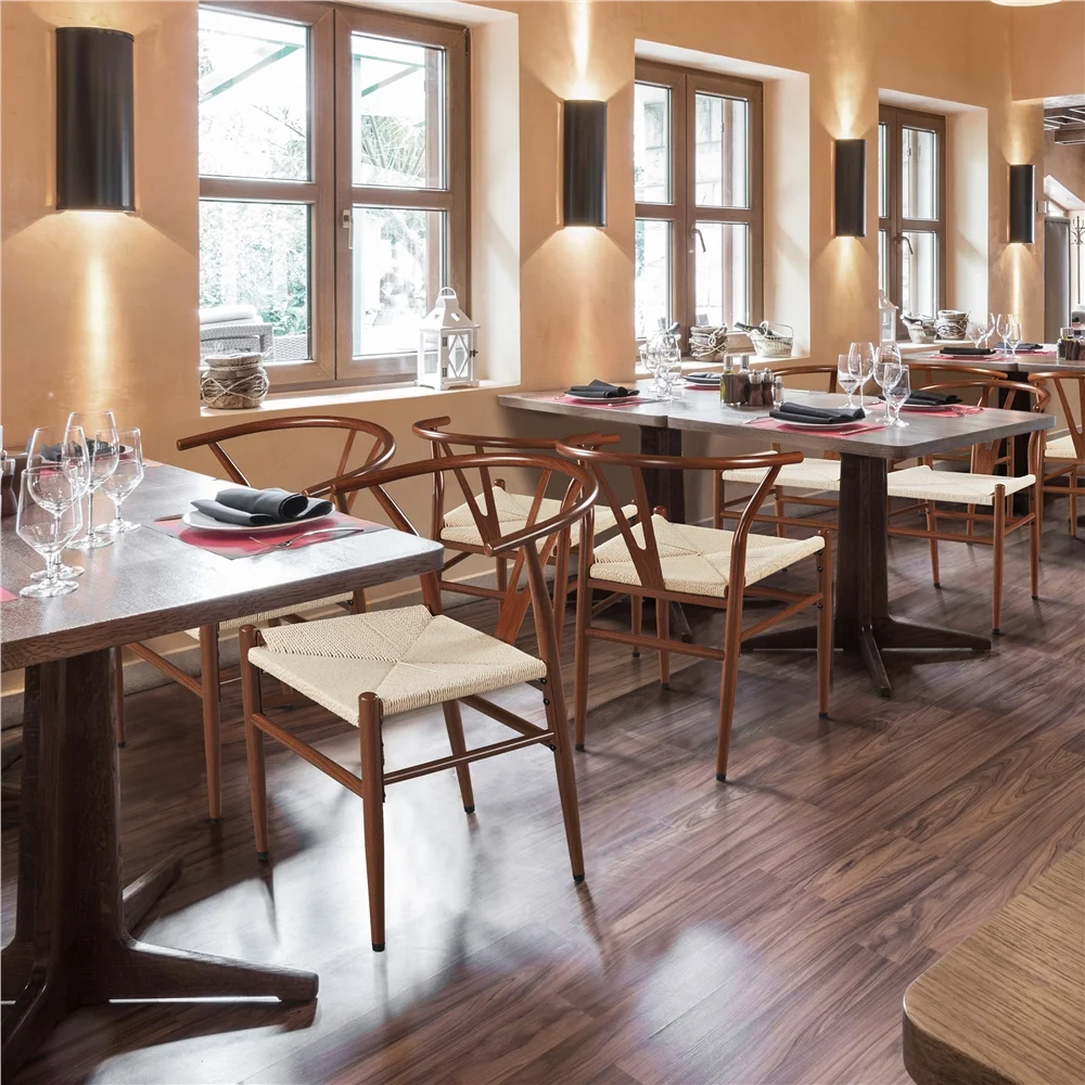 Easyfashion Set of 2 Weave Arm Chair Dining Chairs, Metallic Brown