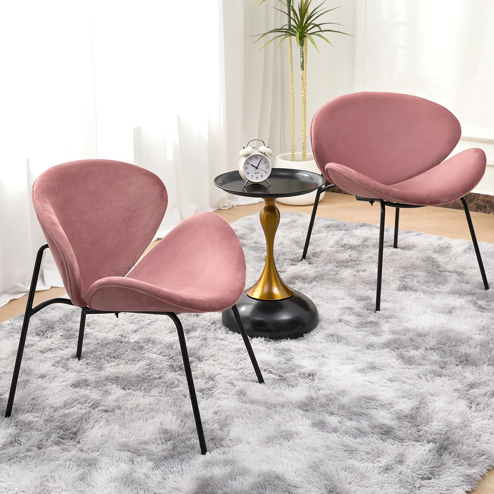 FAGAGA Velvet Accent Chair Set of 2 with End Table, Living Room Armless Chairs with Soft Seat for Bedroom Reading Room Waiting Room (Pink)