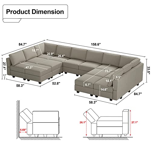 Belffin Oversized Modular sectional Sofa with Double Chaises U Shaped Sectional Sleeper Sofa Couch Reversible Sectional Sofas with Storage Velvet Black