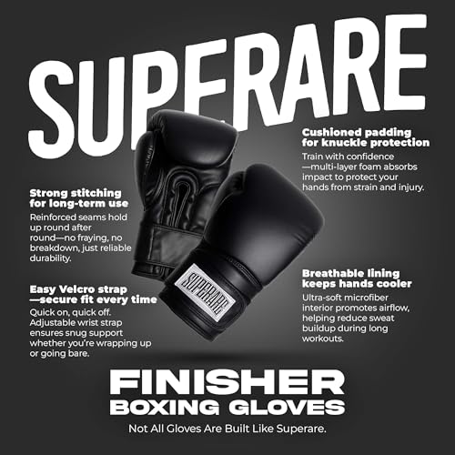 Superare Finisher Boxing Gloves – Beginner Training, Sparring Boxing Gloves for Men and Women – Lightweight Black Gloves for Boxing & MMA – Multi-Layered Comfort and Protection