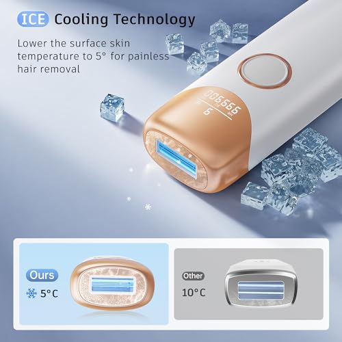 Laser Hair Removal with 5℃ Ice Cooling, Painless IPL Laser Hair Removal Device 3 In 1 Ubroo At Home Hair Remover Machine for Women Men Electrolysis Permanent Epilator on Face Body Depilation (Gold)