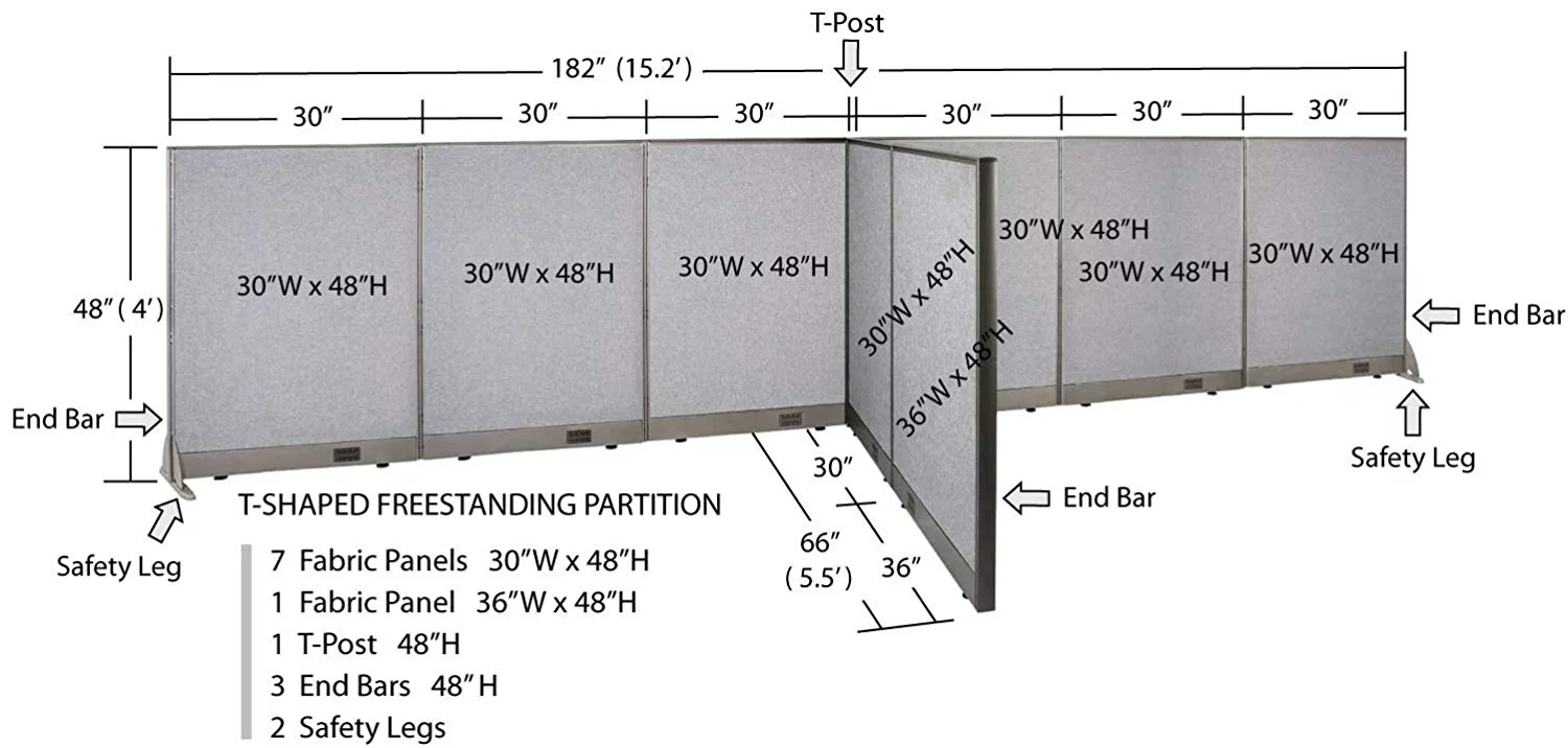 GOF T-Shaped Freestanding Partition 66d x 180w x 48h / Office, Room Divider