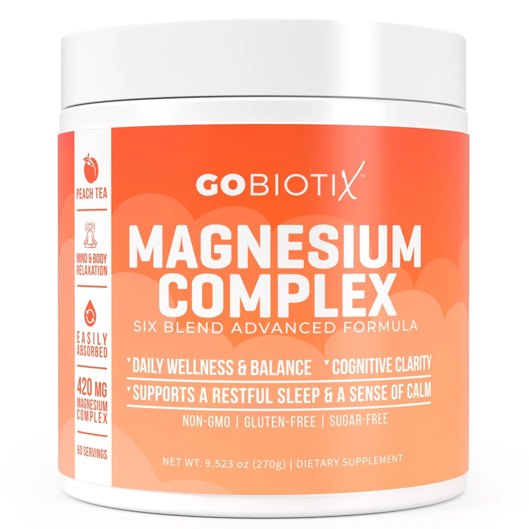 GoBiotix Magnesium Complex Powder - Supplement for Sleep, Stress Relief, Muscle Relaxation - Peach Tea