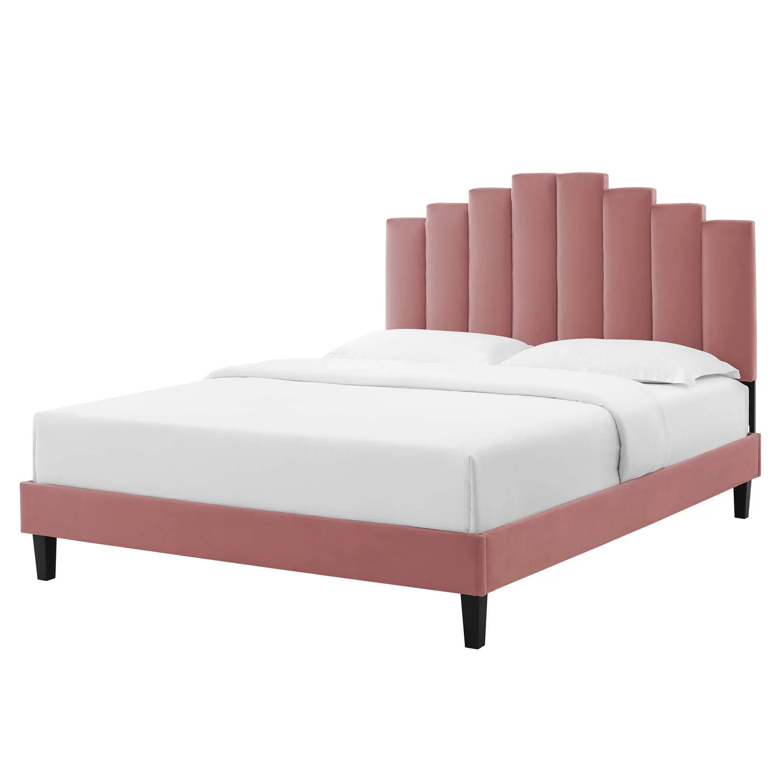 Platform Bed Frame, Queen Size, Velvet, Pink, Modern Contemporary Urban Design, Bedroom Master Guest Suite