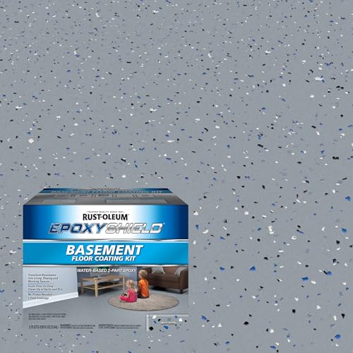 Rust-Oleum 391282 EpoxyShield Basement Floor Coating Kit, Gallon, Gray Satin