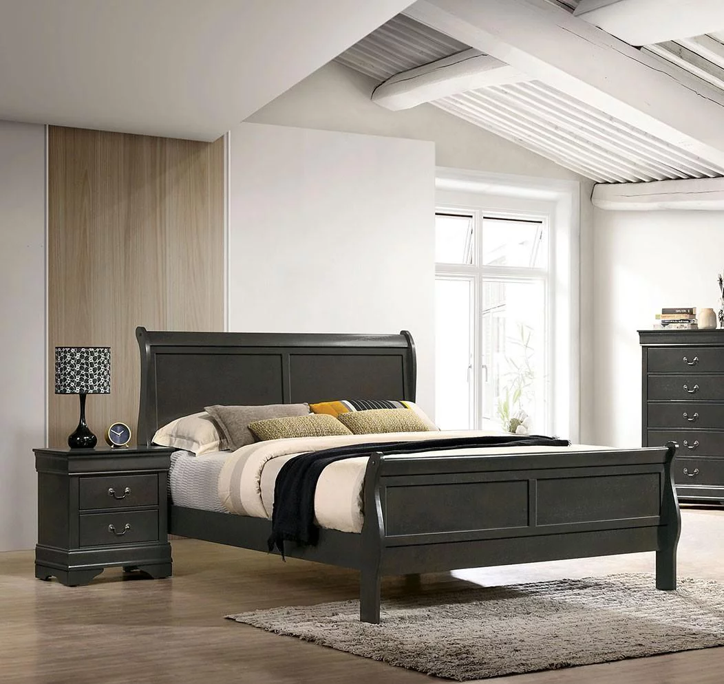 Transitional Gray Solid Wood CAL Bedroom Set 5pcs FOA CM7966GY Louis Philippe