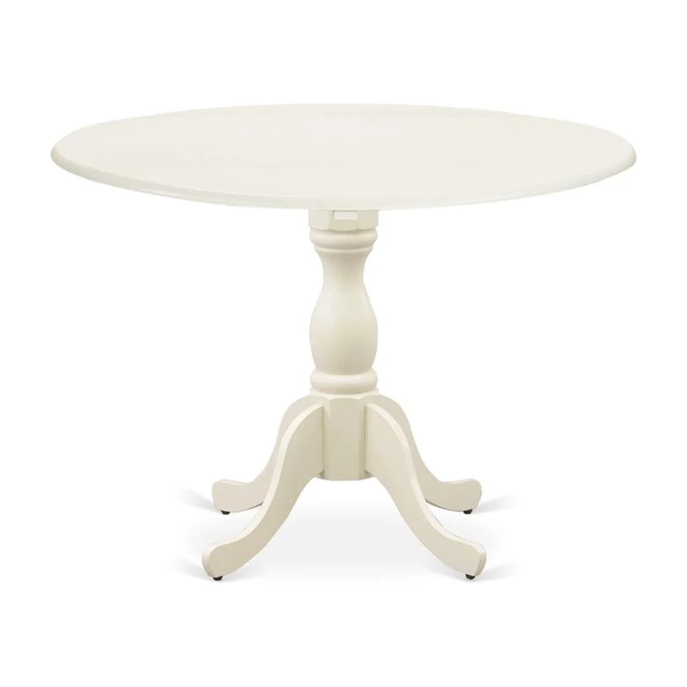 East West Furniture Dublin Wood Dining Table with Pedestal Legs in Linen White