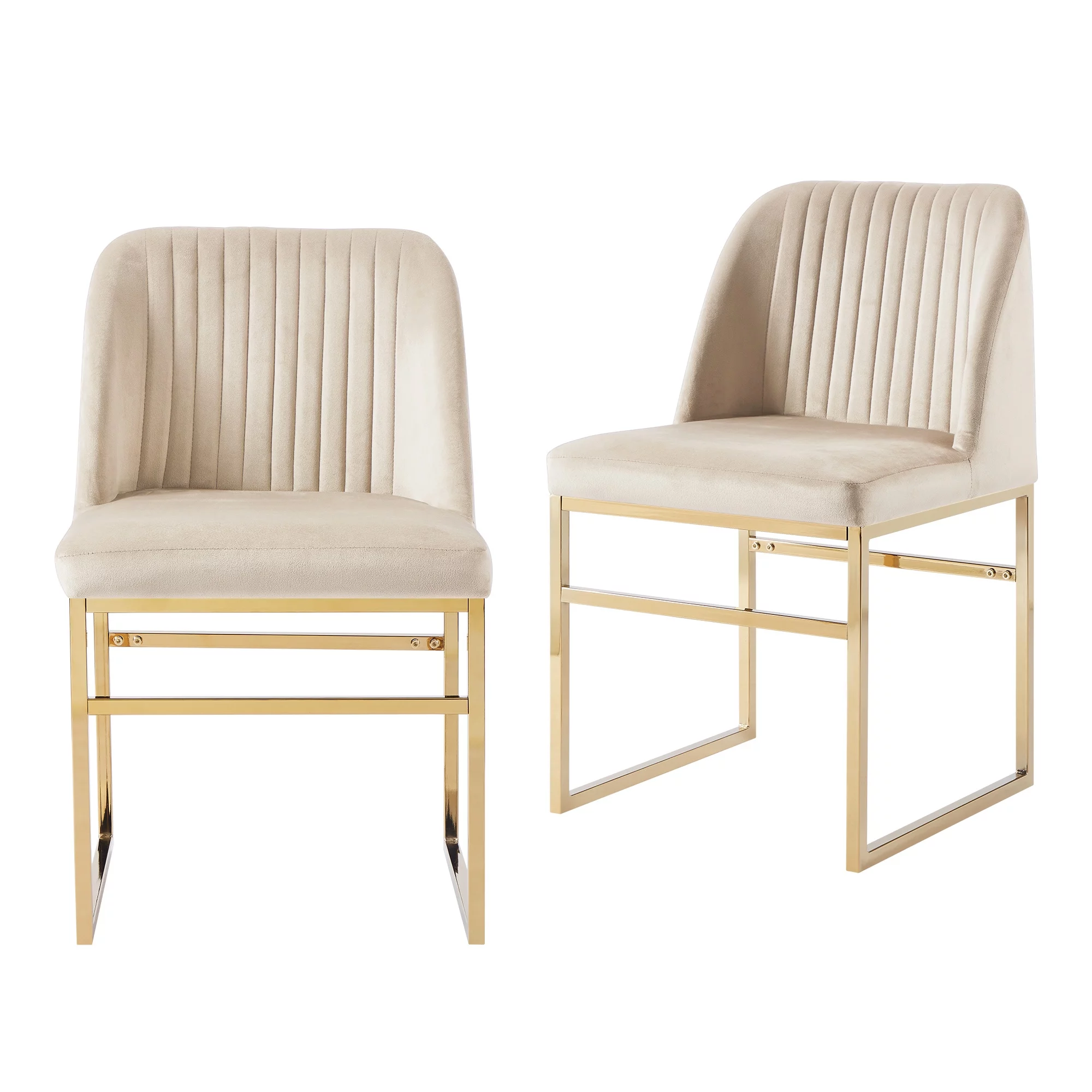 Cozy Castle Modern Dining Chair Set of 2, Upholstered Dining Room Chairs with Gold Metal Base, Classic Velvet Fabric Kitchen Chairs, Ivory Beige