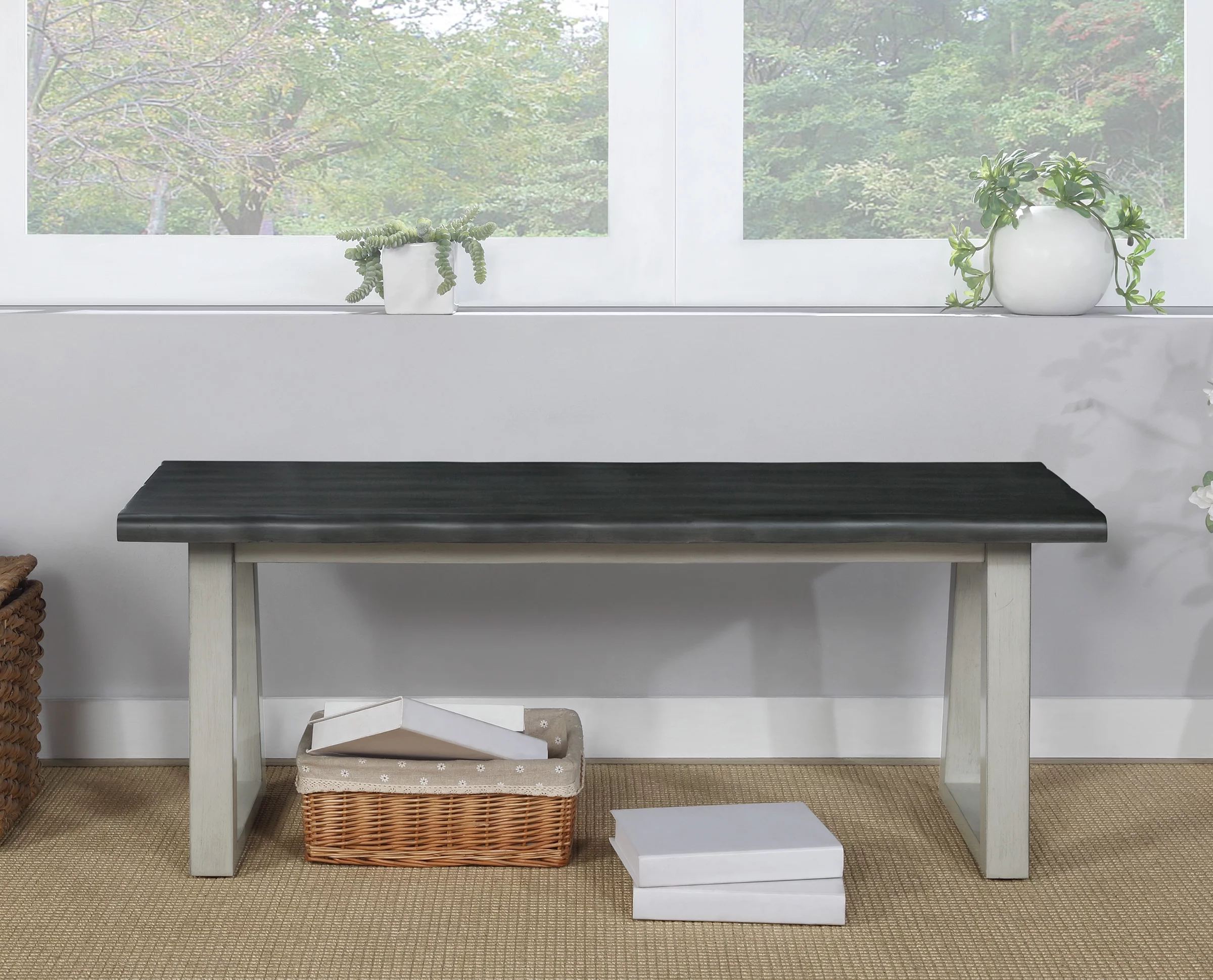 Weston Bench in Charcoal Engineered Wood with Light Gray Base
