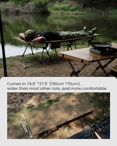 OneTigris SUPRANUBIS Camping Cot, Height Adjustable with Cot Leg Extenders, Strong Support 330lbs, Portable Folding Bed for Camping, Hiking, Travel, Truck, Beach, Office Nap (Ranger Green)