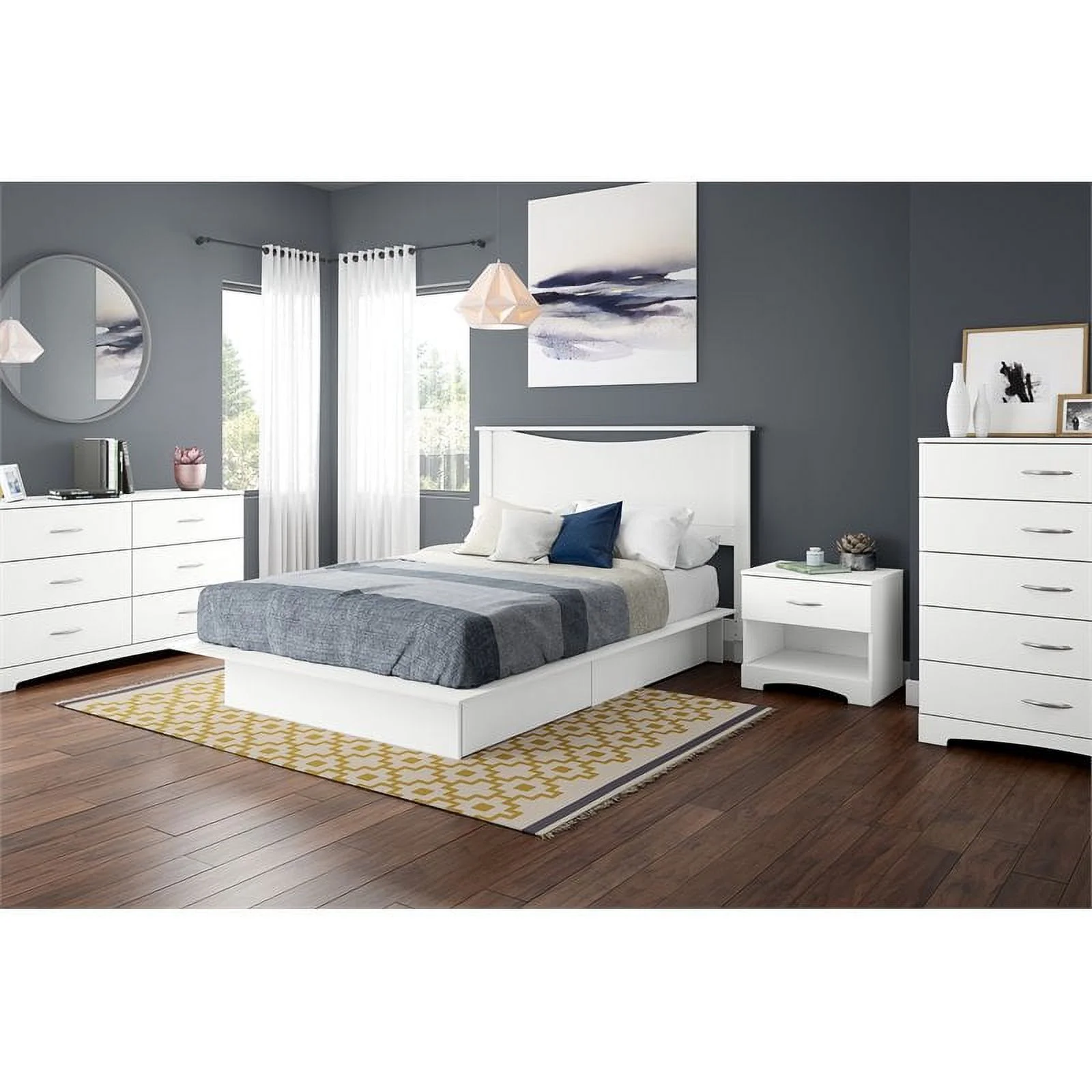 Home Square 2-Piece Set with Nightstand and 5-Drawer Chest in Pure White Finish