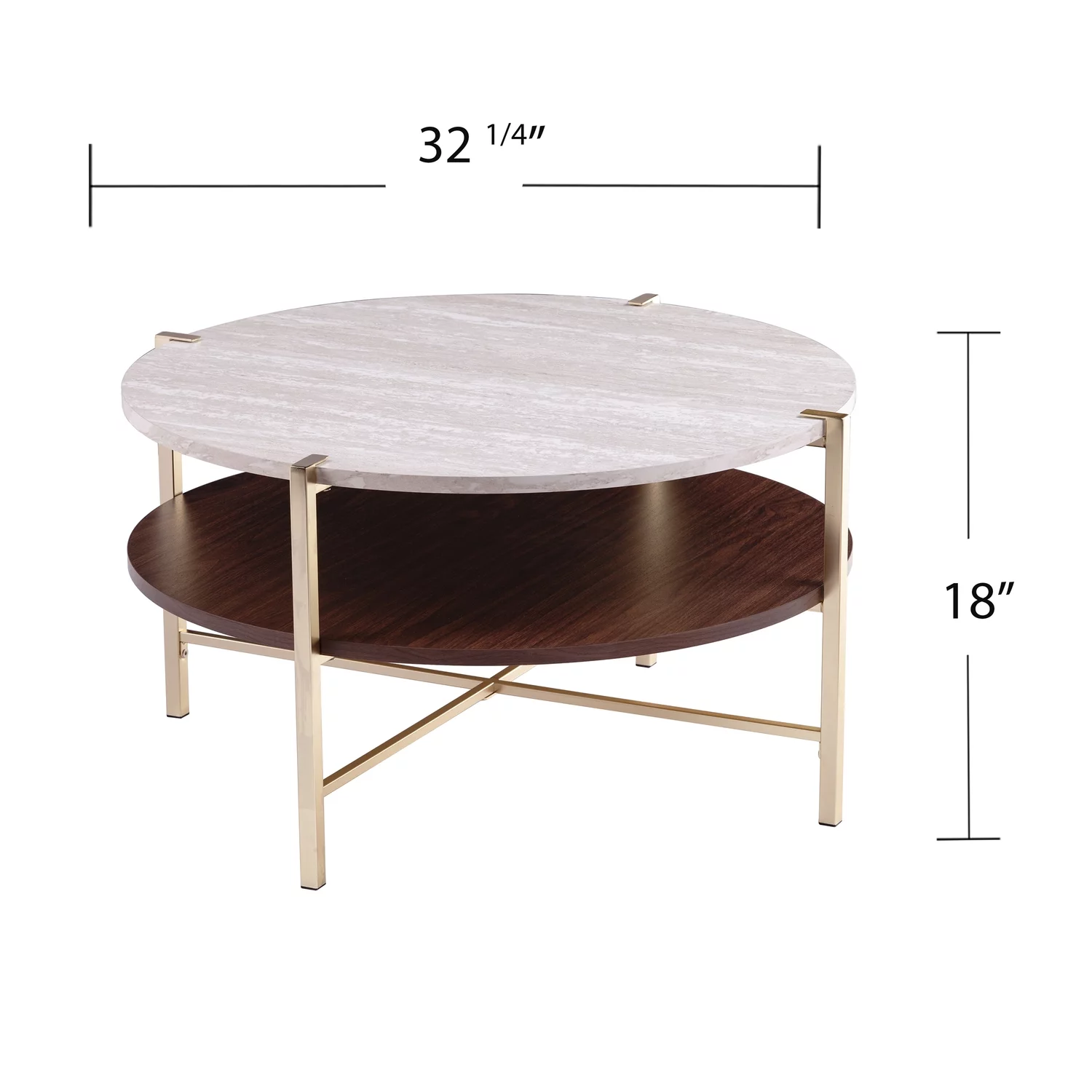 Ardmillan 2-Tier Round Faux Marble-Top Cocktail Table in Brass/Dark Tobacco