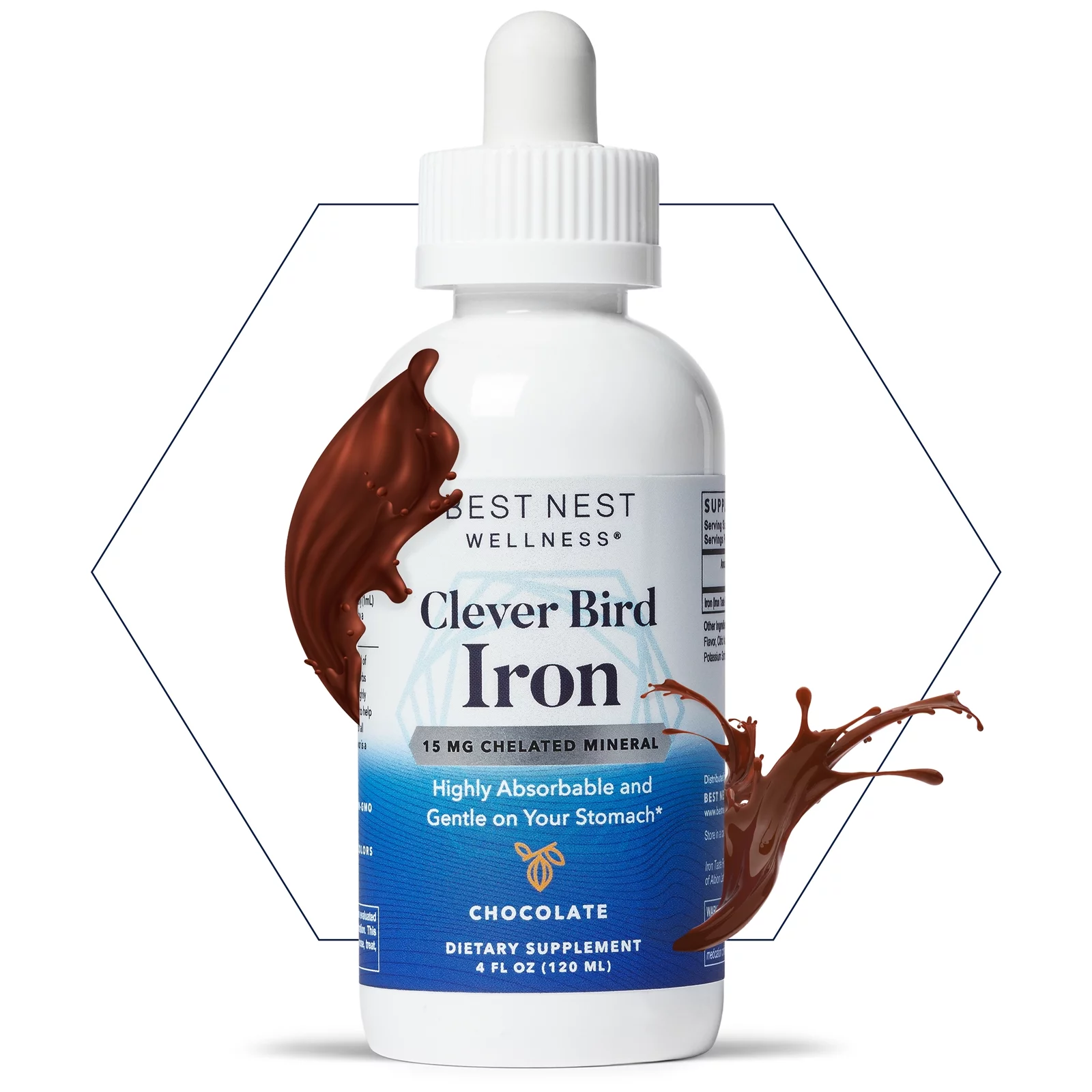 Clever Bird Liquid Iron Supplement - 15mg per Serving, 4 Oz Vegan Iron Supplements Drops for Kids and Adults, Chocolate Flavor Iron Vitamin, High Potency, Non-GMO Formula, by Best Nest Wellness
