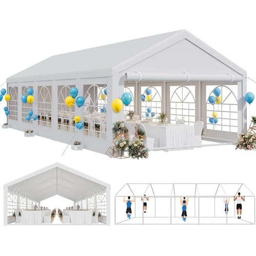 YITAHOME 16x32ft Heavy Duty Party Tent Outdoor Wedding Tent Canopy Event Shelters Upgraded Galvanized Steel Carport with Removable Sidewall Windows for Commercial and Parties, White