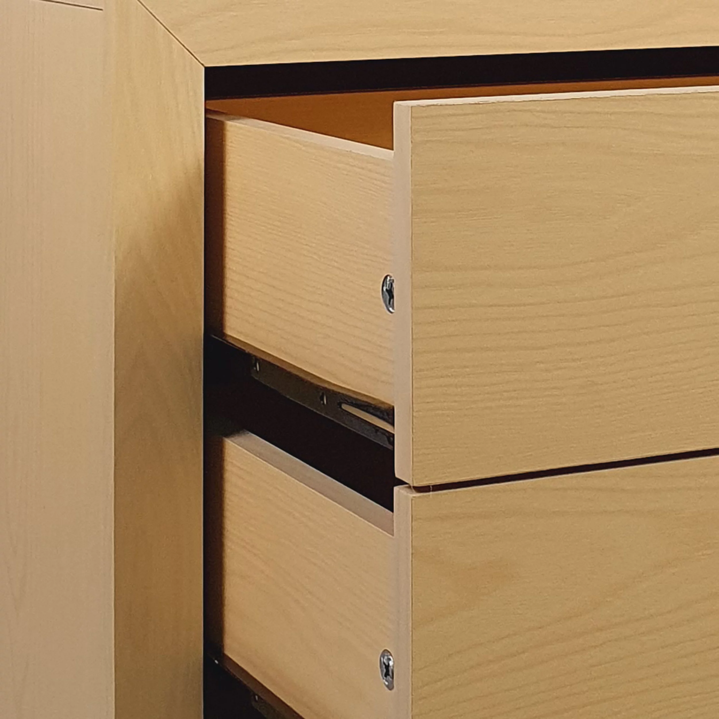 Noble House Cayuga Faux Wood 2 Piece 4 Drawer Dresser and Nightstand Bedroom Set, Natural and Black