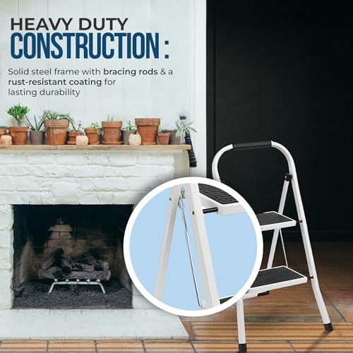 Simpli-Magic Step Ladder, 2 Step Stool Ergonomic Foldable with Wide Anti-Slip Pedal, Multi-Use for Household, Kitchen and Office (350 LBS Capacity)
