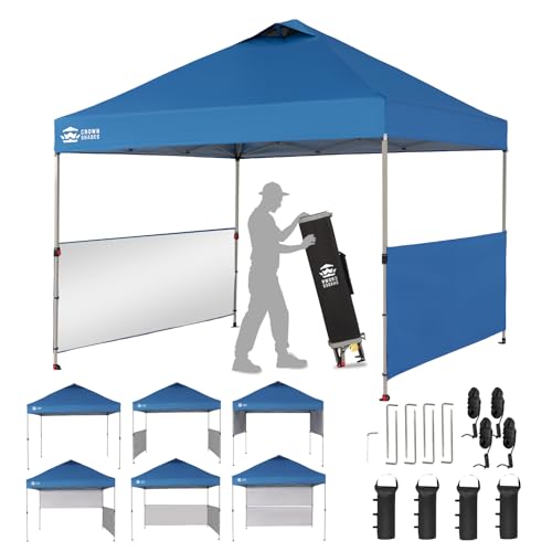CROWN SHADES 10x10 Pop up Canopy Tent Instant Canopy with 150D Silver Coated Fabric Including 2 Half Sidewalls, 4 Ropes, 8 Stakes, 4 Weight Bags, STO 'N Go Bag, Grid Grey